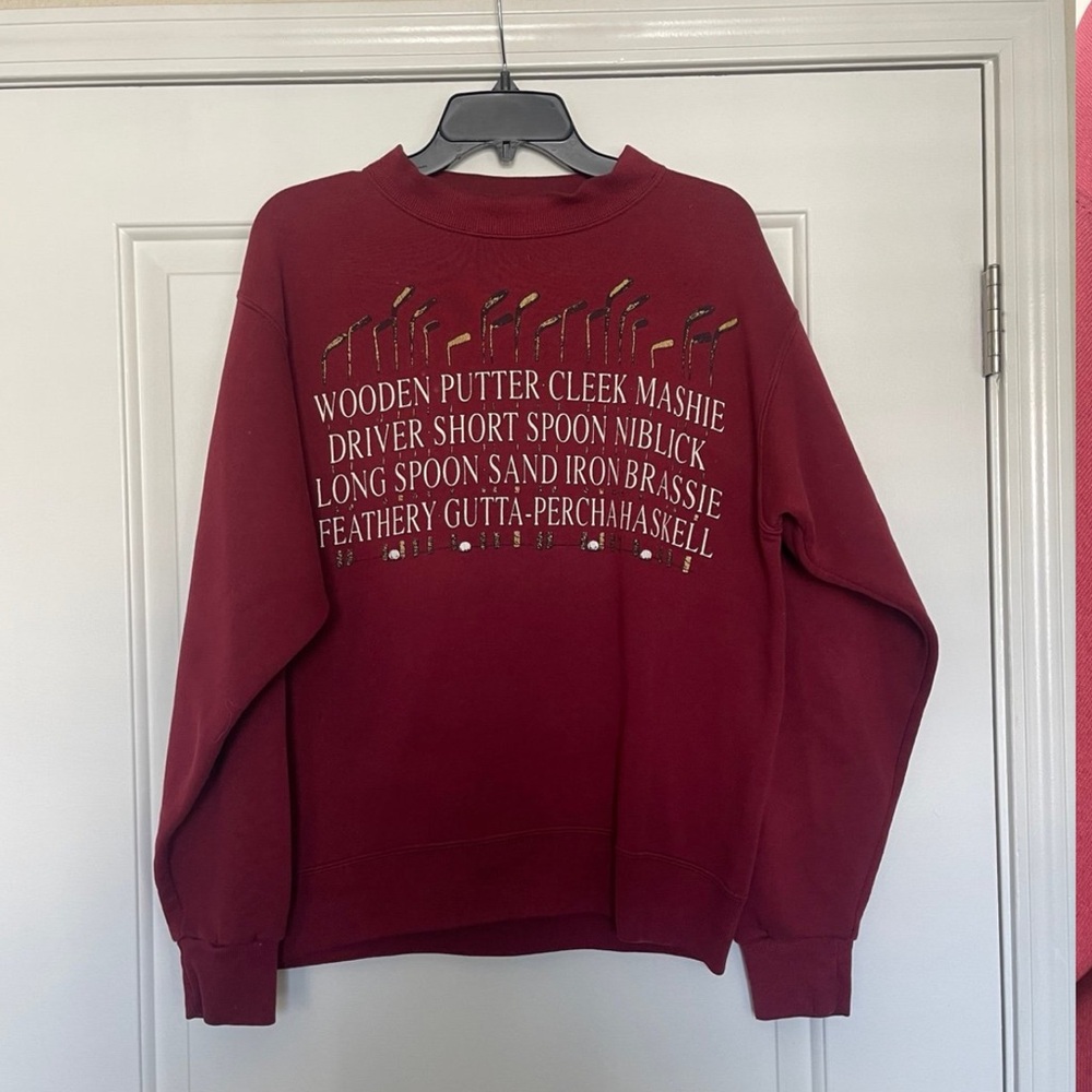Vintage 90s Galt Sand Wooden Putter Golf Sweatshirt Adult Medium Maroon Mens